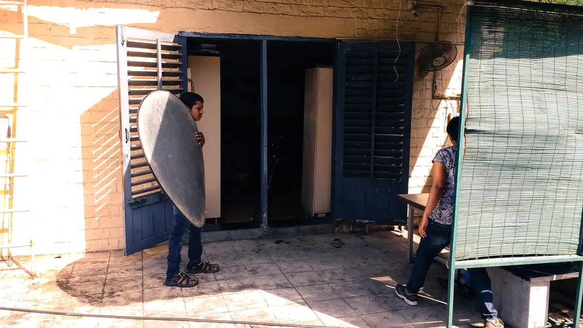 Crew filming outdoors